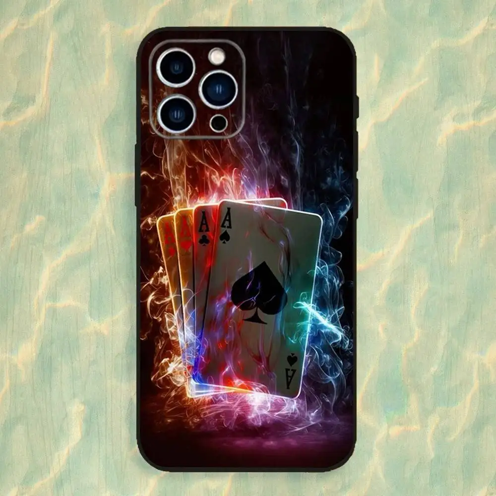 Ace Art OF Spades Poker Handyhülle für iPhone 16,15,14,13,12,11 Plus, Pro Max, XS, X, XR, SE, Mini, 8,7, weiche Silikonhülle in Schwarz