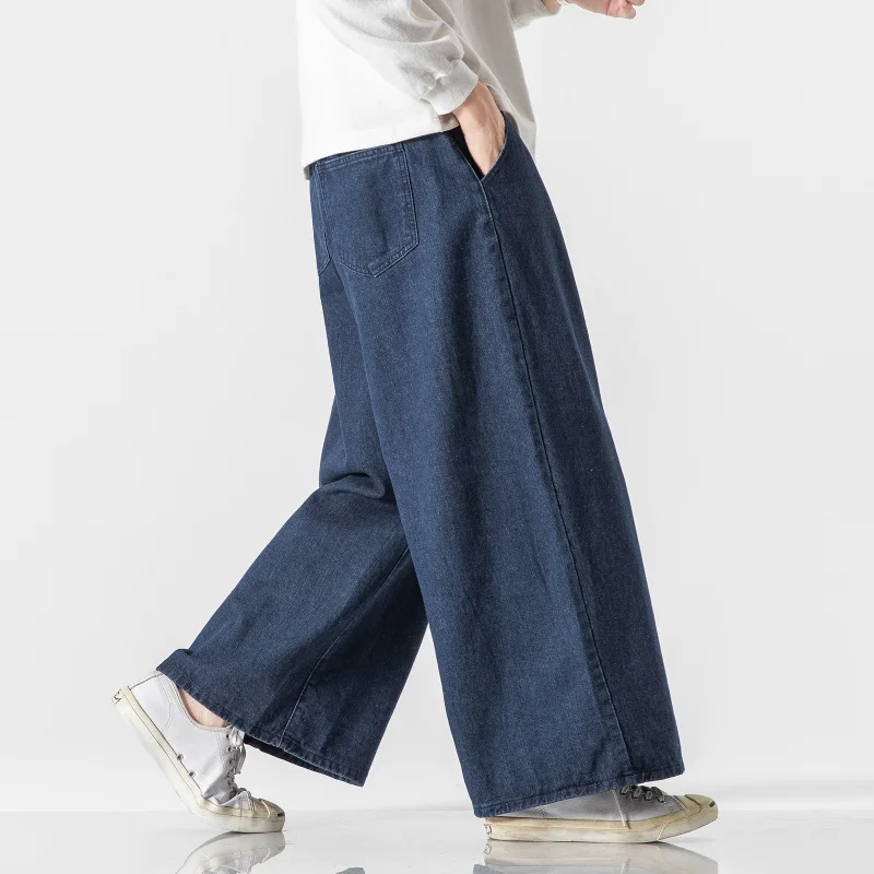 

Retro Japanese Style Harajuku Wide Leg Straight Jeans Dad Pants Casual Cotton Thickened Low Waist Zipper Winter Men's Fashion