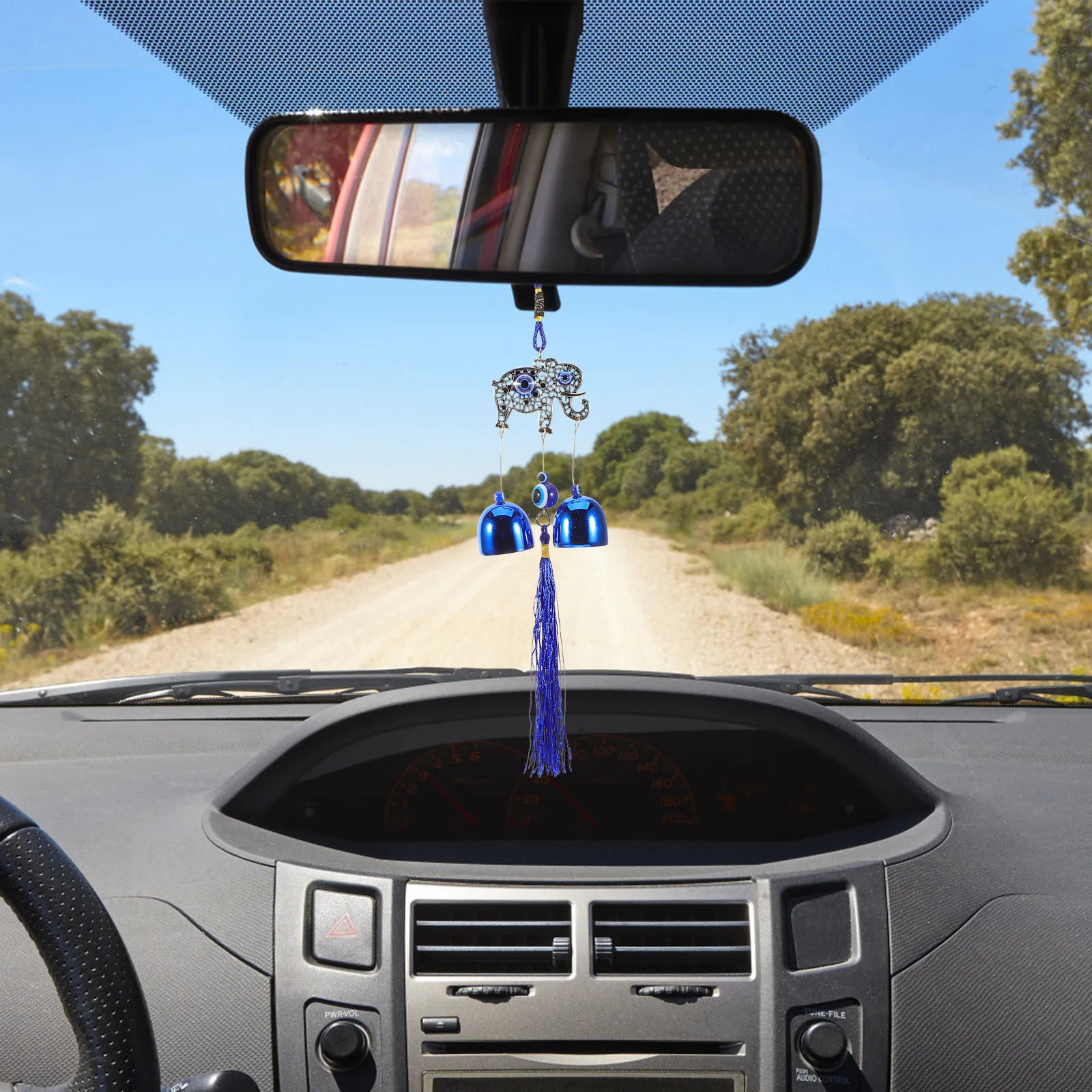 

Car Accessories Blue Eye Metal Hanging Decor Tassel Wind Chime Evil Eye Charms Car Mirror Feng Shui Retro Ornament Auto