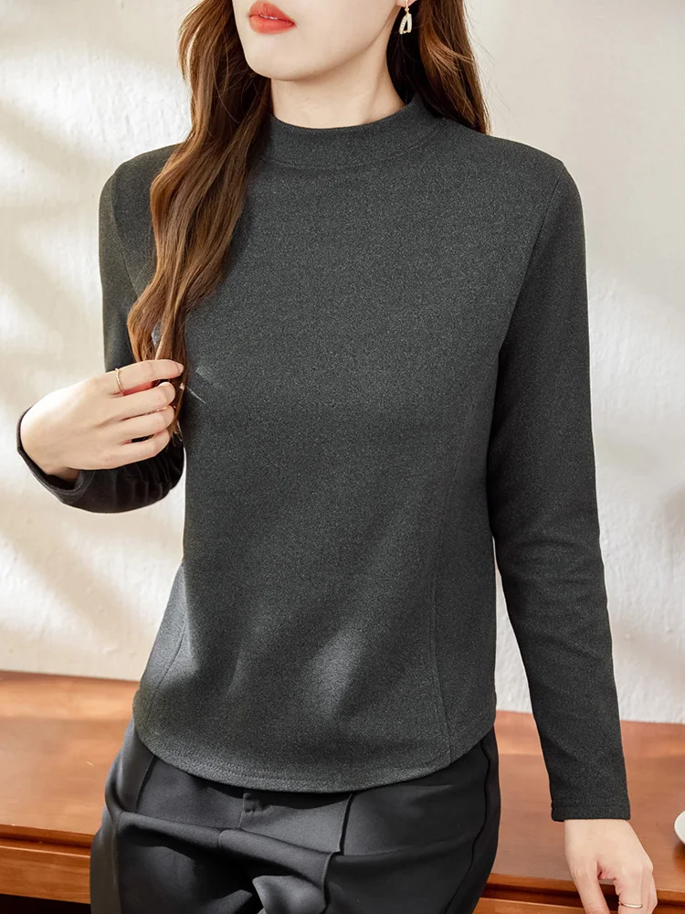 New Women Autumn Winter Thick T-shirt Fashion Half High Collar Long Sleeve Bottoming Shirt Casual Simplicity Warm T-shirt Female