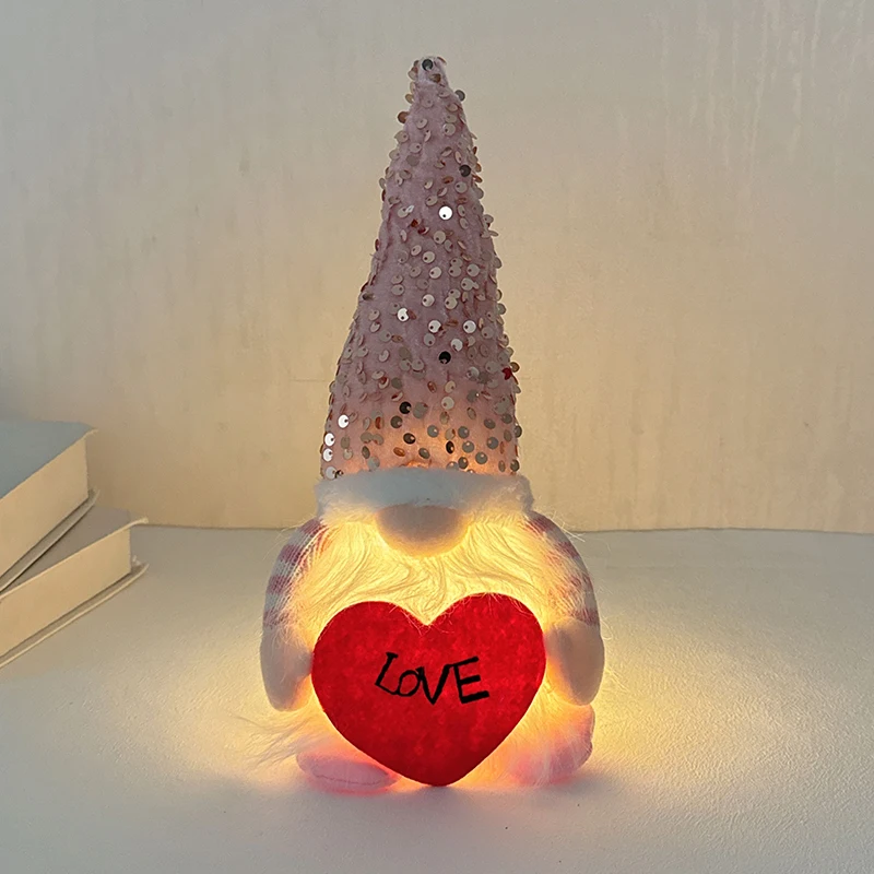 Valentines Day Led Glowing Faceless Gnome Plush Doll Wedding Christmas Party Home Decoration Ornament Gift for girlfriend women