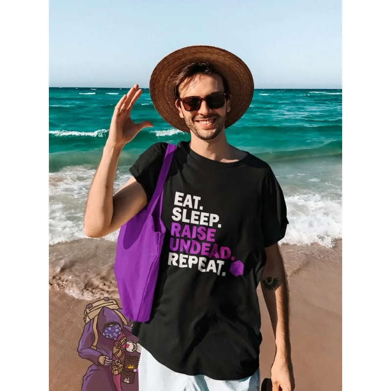 تي شيرت Eat Sleep Raise Undead، Dungeon Master، Undead Magic Necromancy Spell، هدية خيالية Necromancer، تي شيرت TTRPG للجنسين للجنسين