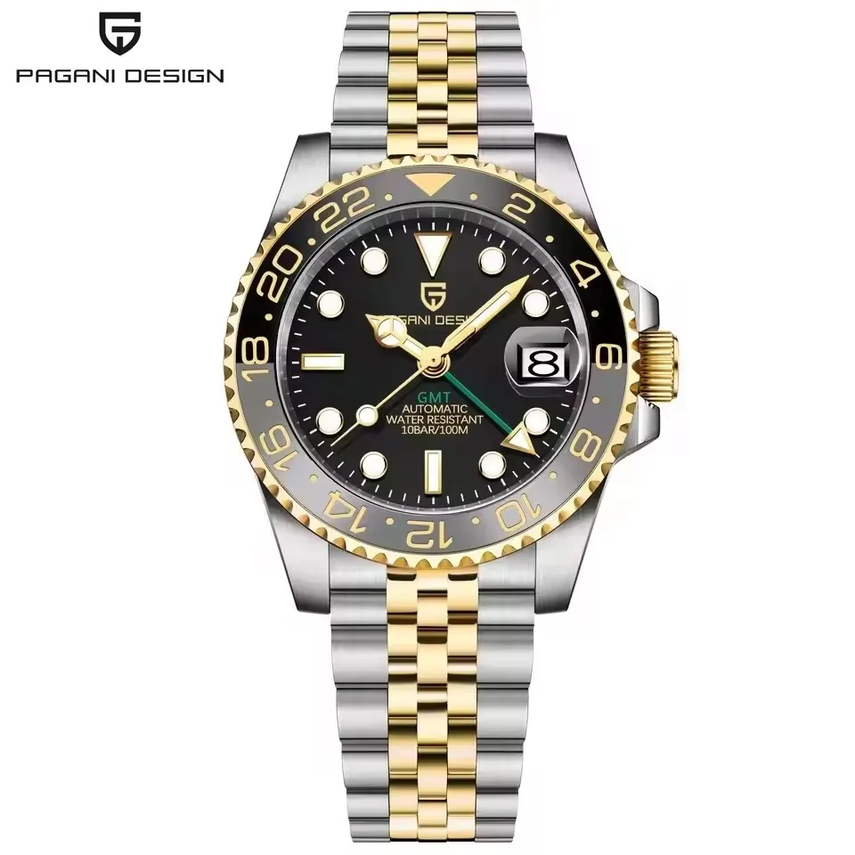 Nieuw PD-1662 PAGANI DESIGN GMT Automatisch Polshorloge RVS 100M Waterdicht Herenhorloge Topmerk 40mm Mechanisch Herenhorloge