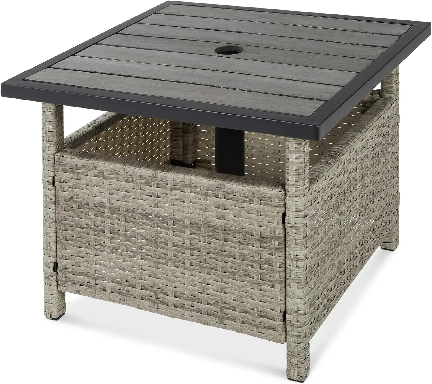 Best Choice Products Wicker Side Table with Umbrella Hole, Square PE Rattan Outdoor End Table for Patio, Garden, Poolside, Deck