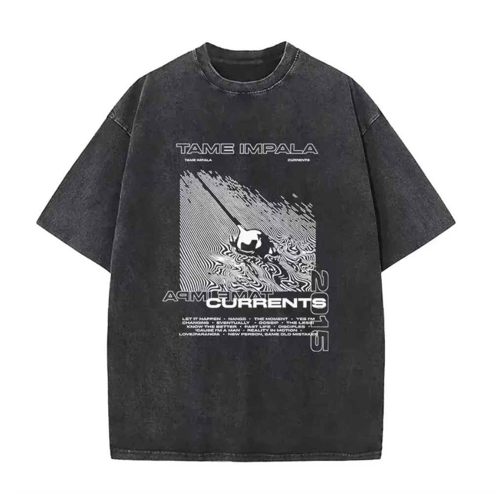Unisex Vintage Washed Tame Impala Deadbeat Tour 2026 Album Graphic T-Shirt Hip Hop Rock Band Short Sleeve Streetwear Tops