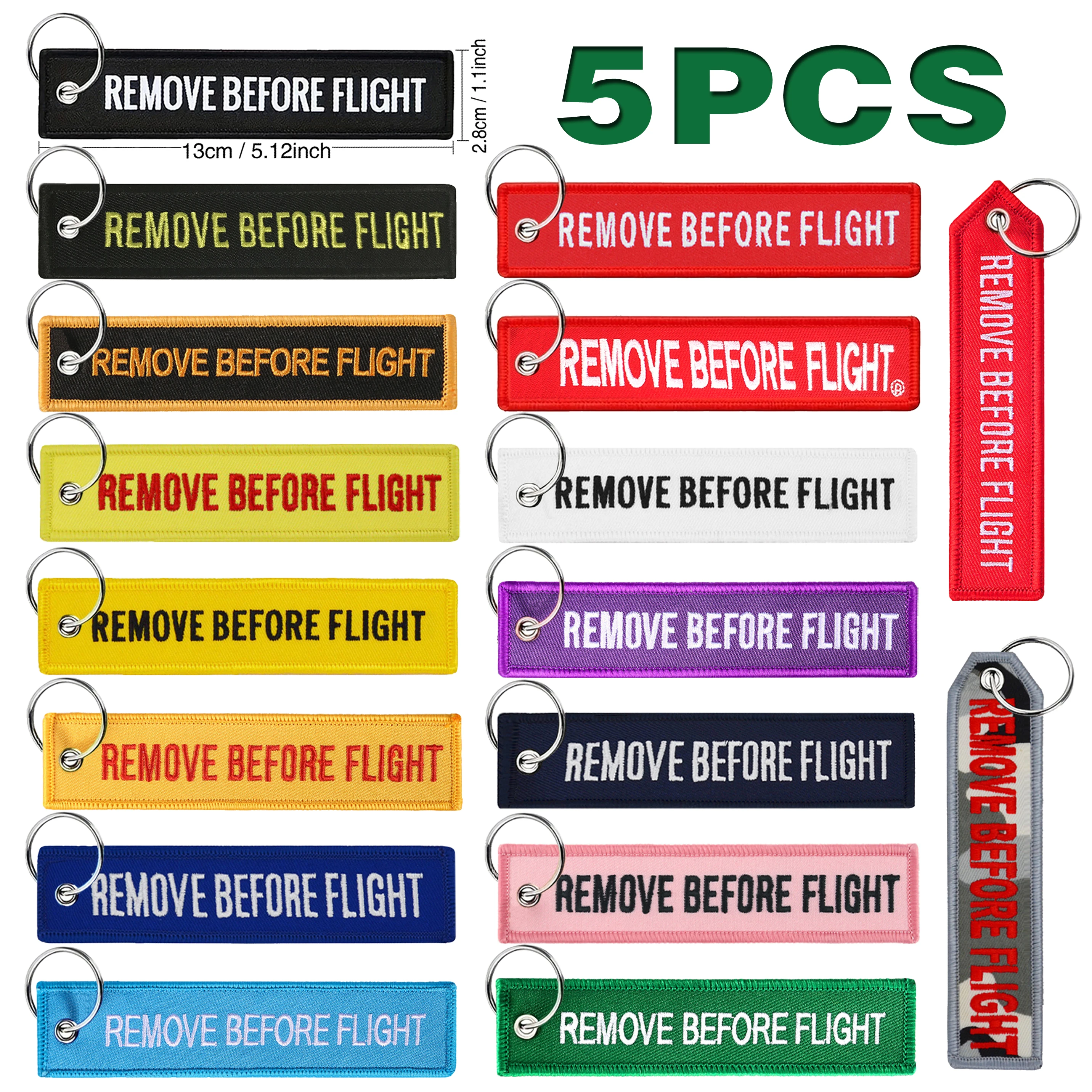 5Pcs Remove Before Flight Embroidery Keychain Key Chain Holder Key Car Trinket Keyring For Men Women Gift