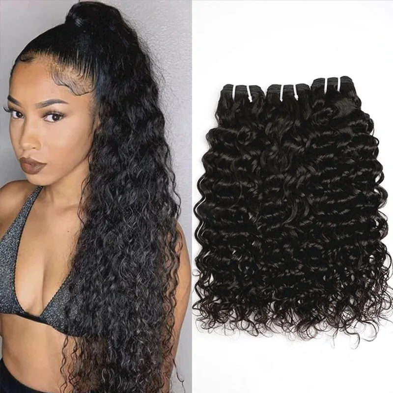 Water Wave Human Hair Bundles Brazilian Virgin Hair 3/4 Bundles Wet And Wavy Human Hair Bundles Hair Extensions Double Strong Weft