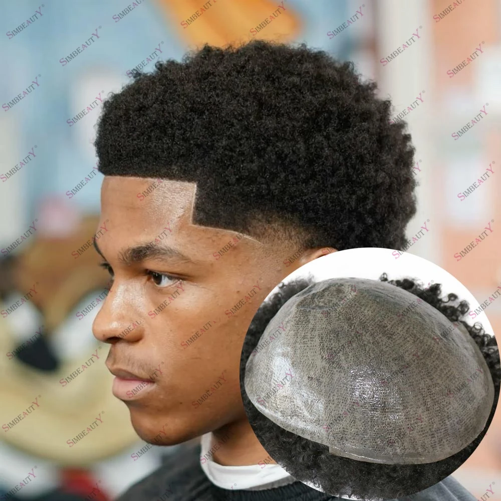 

Мужской парик-протез для волос Afro Men Undetectable, 0,1 мм, не требующий хирургической установки, с индийскими человеческими волосами, 6 мм, кудрявые, суперпрочный, на силиконовой основе