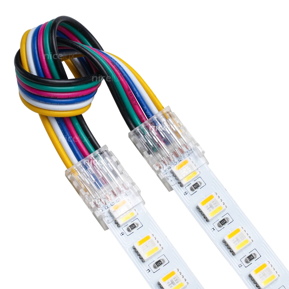 LED Strip Connector 6 Pin 10mm 12mm Solderless Transparent Connector for 3528 RGBCCT 5050 SMD LED Tape To Wire Or Board Connect