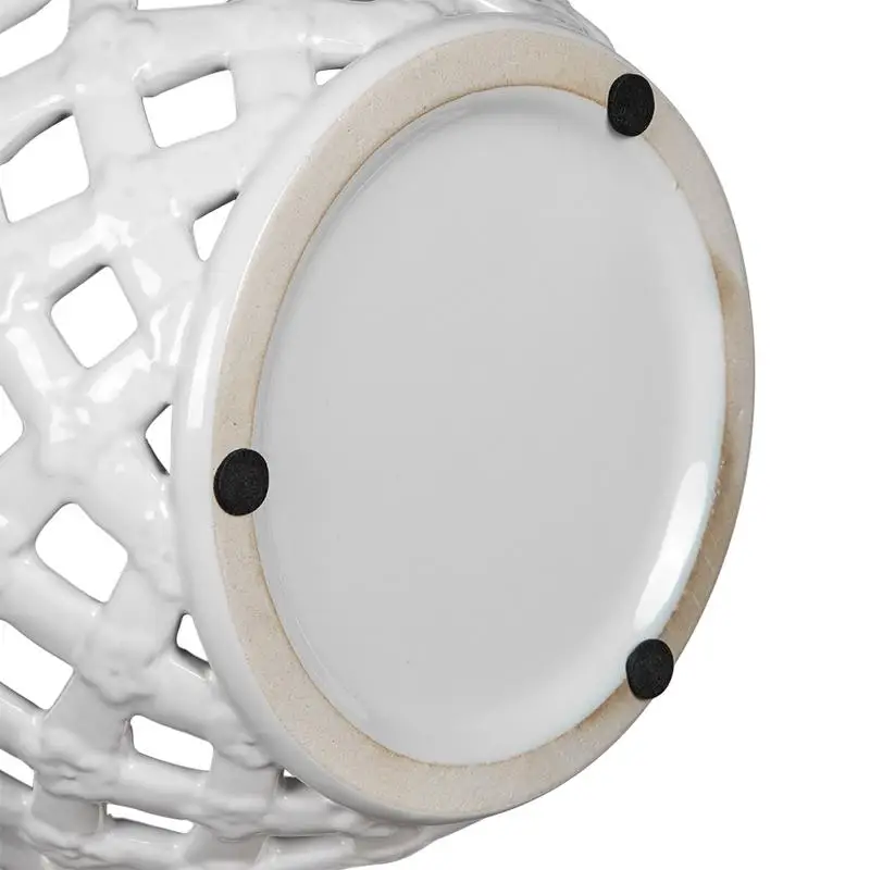 Tarro de cerámica blanca de 8x9,5 con diseño de celosía y tapa