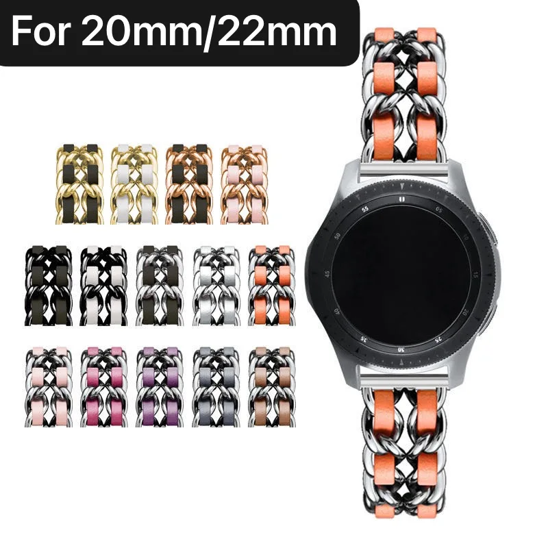 

20mm 22mm Metal+Leather strap for Active 2 Samsung Galaxy Watch 4 3 Huawei Watch GT2 Men/Women bracelets strap for Amazfit Bip