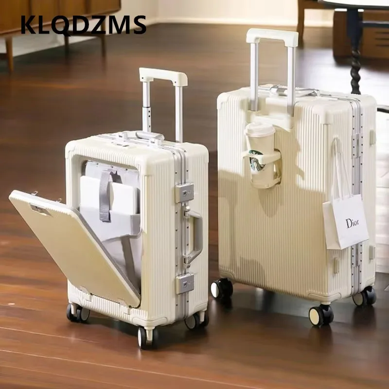 

KLQDZMS Handheld Travel Suitcase 20"24 Inch Front Opening Trolley Case USB Charging Aluminum Frame Boarding Box Cabin Luggage