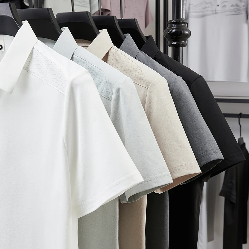 Herren Poloshirt mit Reverskragen, Kurzarm, Weicher Knitterfreier Stoff, Perforierte Schultern, Lässiges Business-Alltags-Sommeroutfit – Detail 23