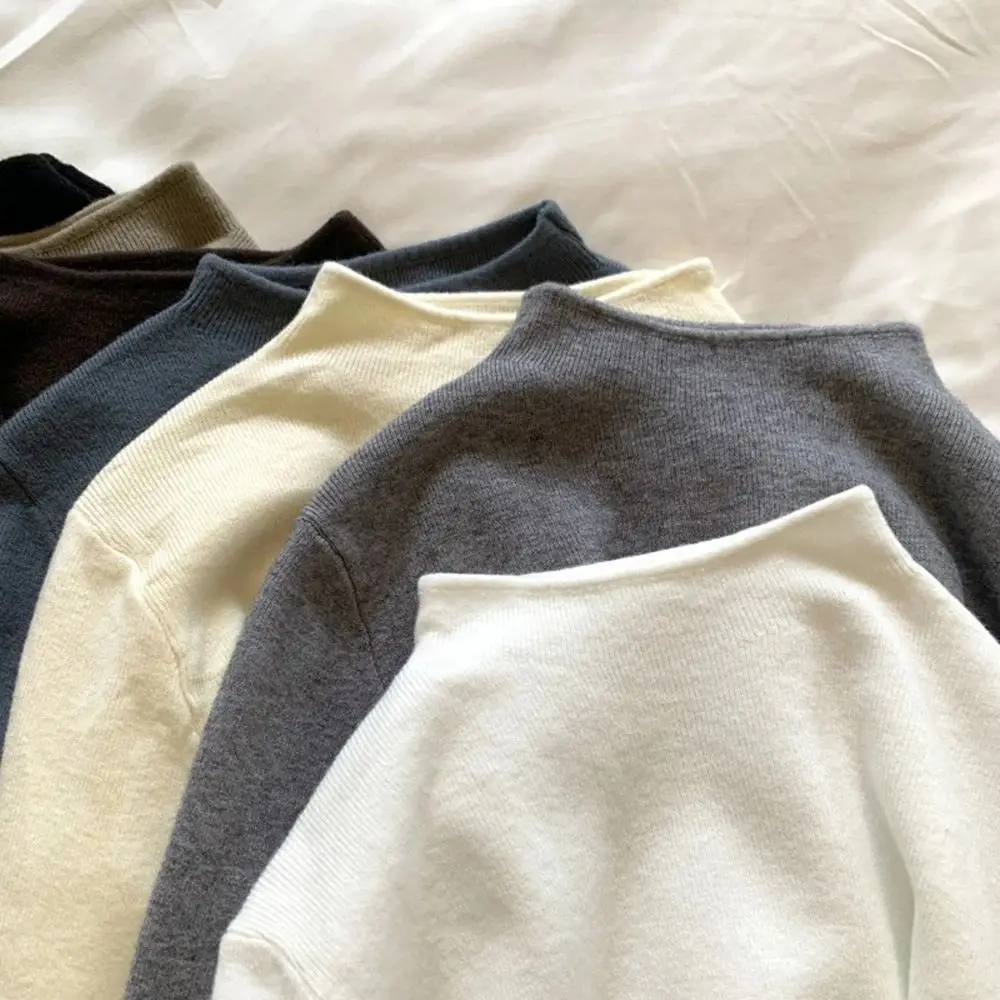 

Мягкий трикотажный топ с воротником-стойкой, женский, весна-осень, однотонный, для ношения под одеждой, с длинным рукавом, пуловер, свитер