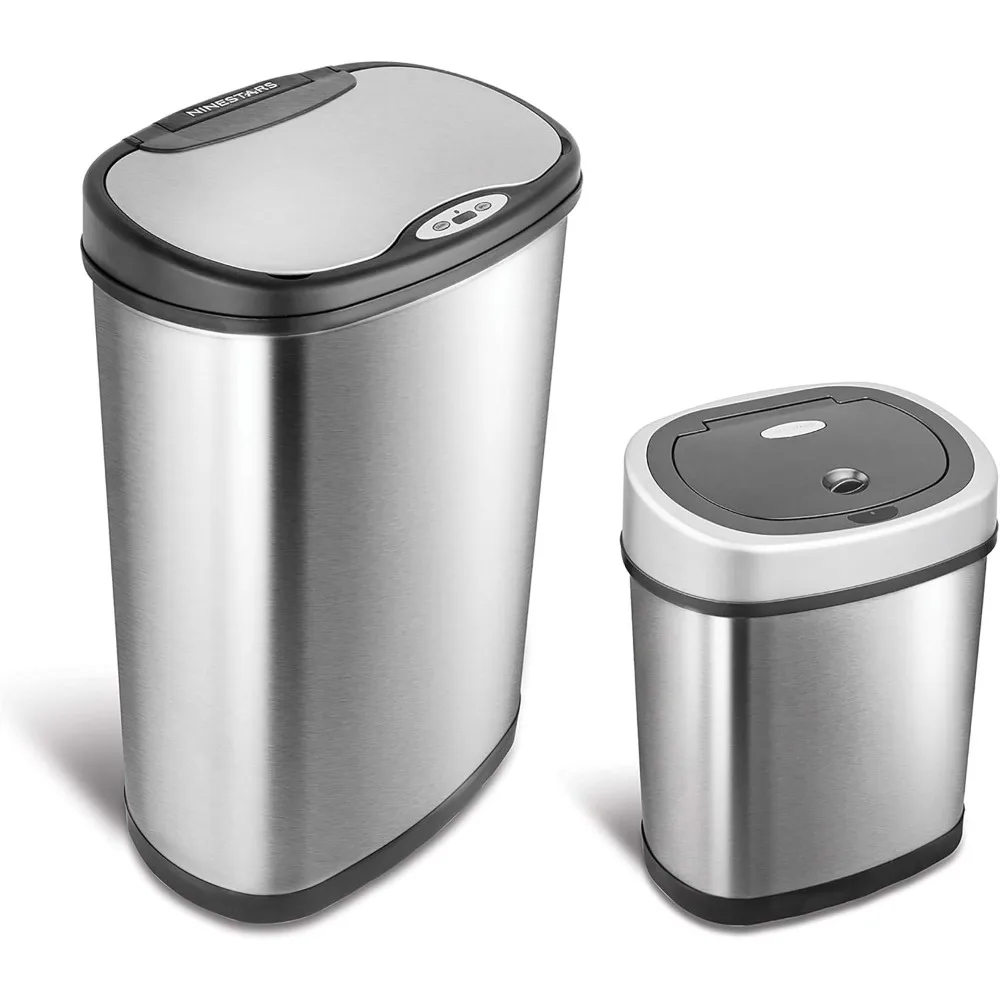 CB-DZT-50-13/12-9 Automatic Touchless Infrared Motion Sensor Trash Can Combo Set, 13 Gal 50L & 3 Gal 12L, Stainless Steel