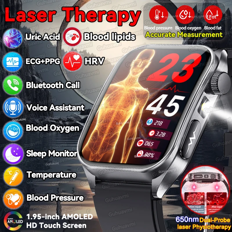 

2025 New Precise AI Laser Therapy ECG+PPG Health Smart Watch Men Blood Pressure Blood Lipid Uric Acid voice call Women Bracelet