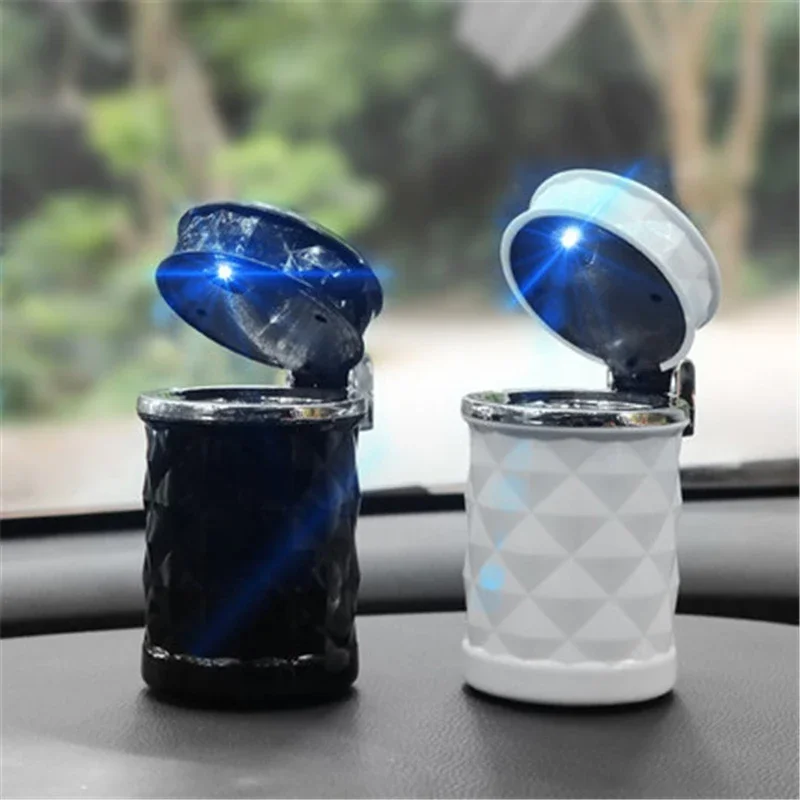 Car Ashtray With LED Light Portable Universal Alloy Ash Tray Aluminum Cup Smokeless Auto Ashtray Flame Retardant Car Accessories