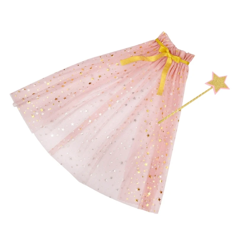 Kids Star Wand and Sheer Cloak Set for Parties and Photography Comfortable Tulle Cape with Matching Magical