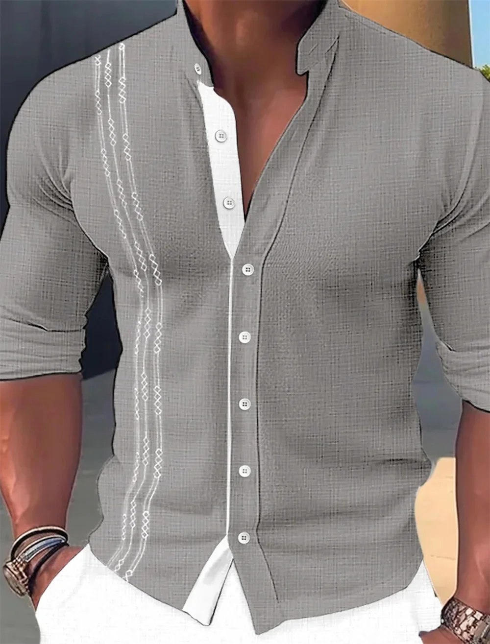 Camicia da uomo minimalista stampata in 3d alla moda Street Wear colletto alla coreana camicia a maniche lunghe camicia allentata da uomo MB1