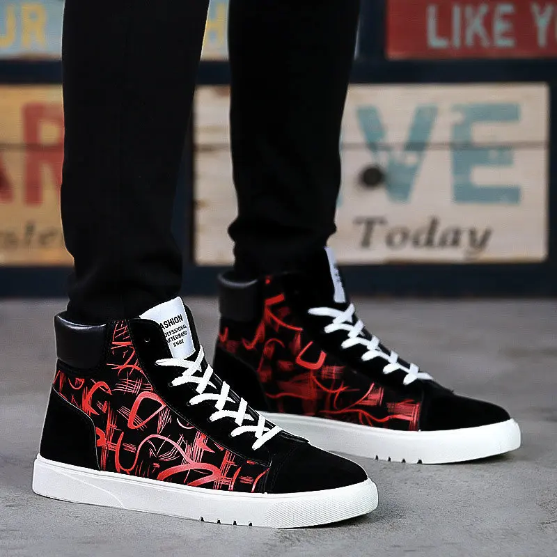 High Top Canvas Shoes for Men Fashion Platform Vulcanized Spring Winter 2024 Male Casual Sneakers Shoes Student image 2
