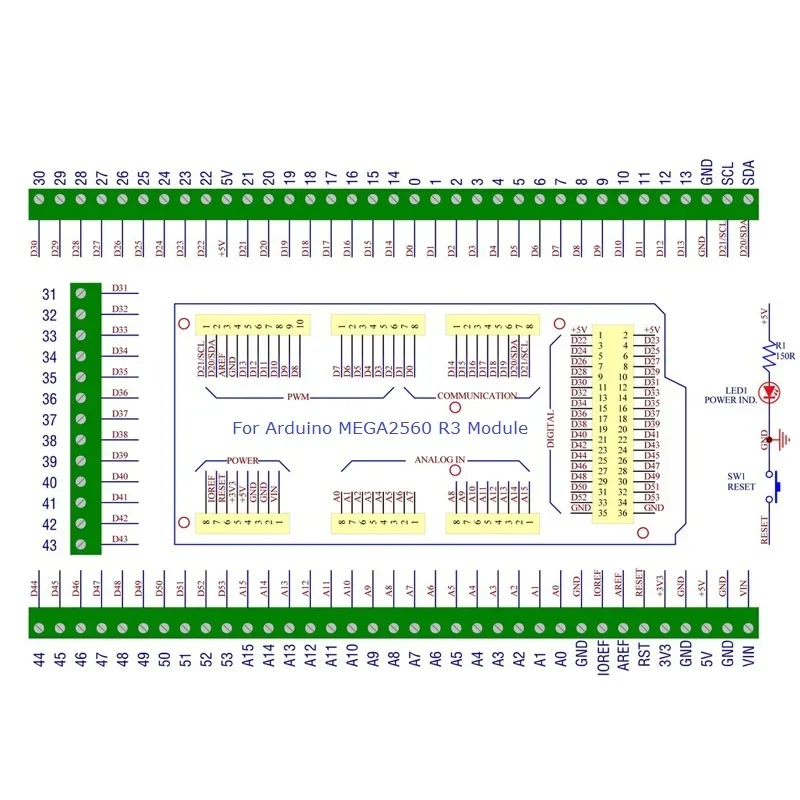 DNMEGA1 DIN Rail Mount Screw Terminal Block Adapter Module For Arduino MEGA2560 R3 Atmega2560 Dev Baord