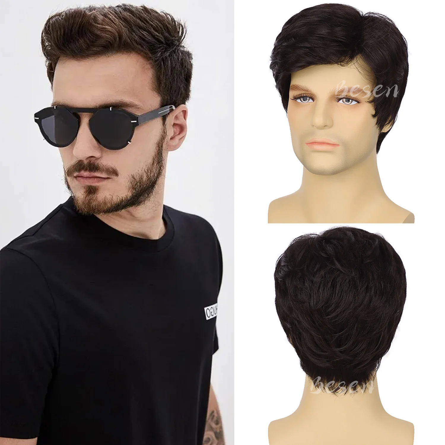 

Synthetic Short Curly Wigs for Men Heat Resistant Natural Looking Synthetic Costume Wig Halloween and Daily Party Use