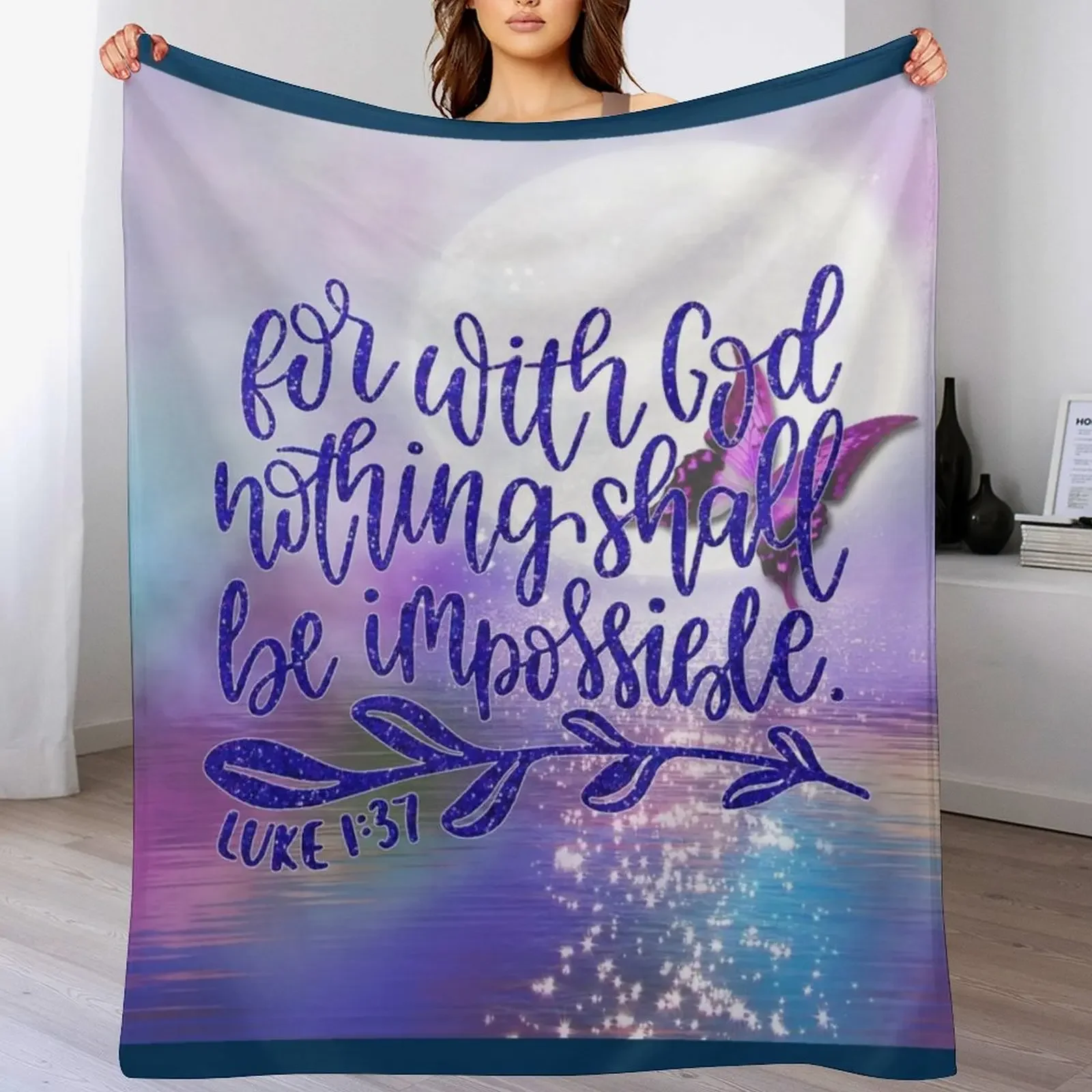 With God Nothing is Impossible.Luke Scripture Bible Throw Blanket Cozy Home Blanket Gift for Christmas Holiday
