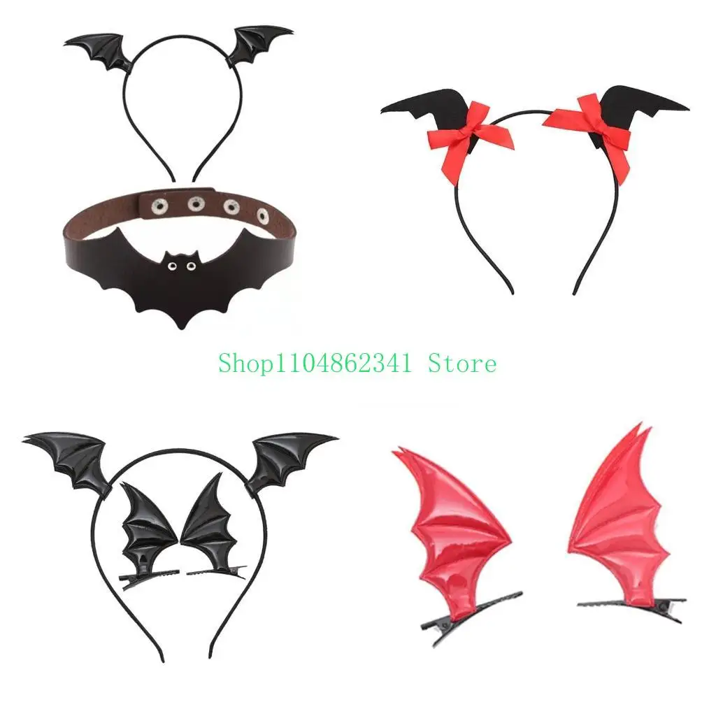 5ASD Cartoon Bat Wing Wing Hair Clip Clip Bat Set Set Halloween Hair Prop