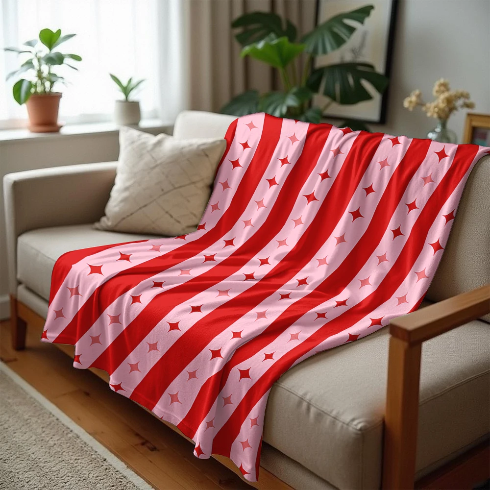 Red Stripe Starburst Cartoon Anime Print Flannel Blanket Soft Warm Throw for Kids Bedroom Sofa Bed Christmas Office Car