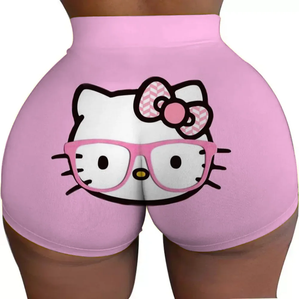 カスタムハローキティかわいい漫画バイカーランニングワークアウトショーツ女性のためのアニメジムアスレチックヨガショーツ