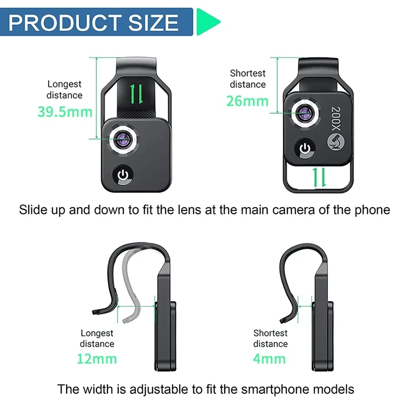 200x Mobiele Telefoon Microscoop Accessoire Met Raam Microscoop, Draagbare Mini Digitale Microscoop Met Led Licht/Clip Universele