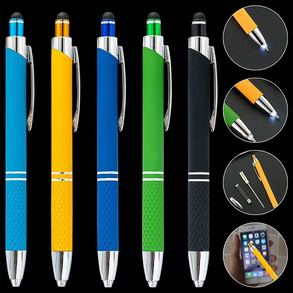 2PCS Metal Construction Tools With LED Light Ballpoint Pen Capacitive Pen Outdoor Tool Multi-function Pen