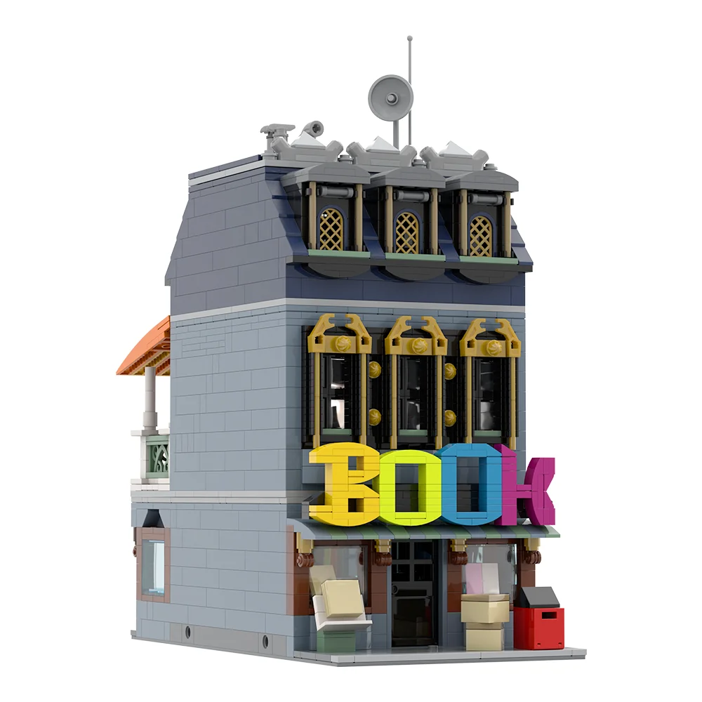 Gobricks MOC 작은 서점 빌딩 블록 모델 마켓 스트리트 뷰 건축 벽돌 diy 어린이를위한 조립 장난감 선물