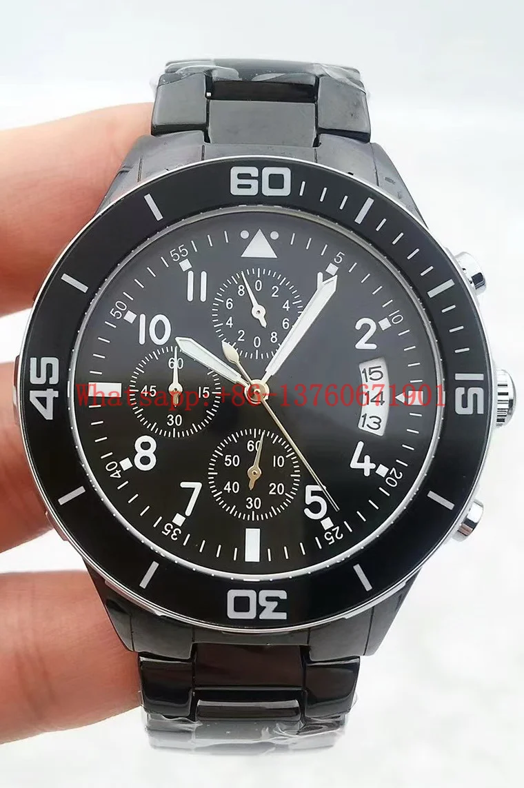 Luxury New Quartz Chronograph Watch Men Full Ceramic Stainless Steel Black White Rose Gold Diamonds Lady Fashion Watches