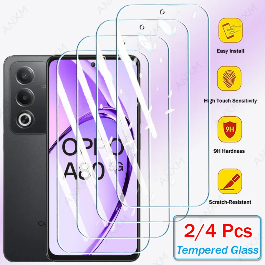 2/4Pcs Tempered Glass For OPPO A80 A79 A60 A59 A40 A20 A98 A78 A97 A57 A17 A16 Cover Screen Protector Film Full Cover Glue