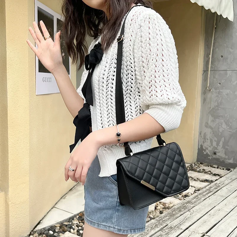 New Fashion Leisure Lingge Embroidered Ribbon Cross Body Small Square Bag Cross Border Handbag One Shoulder Bag