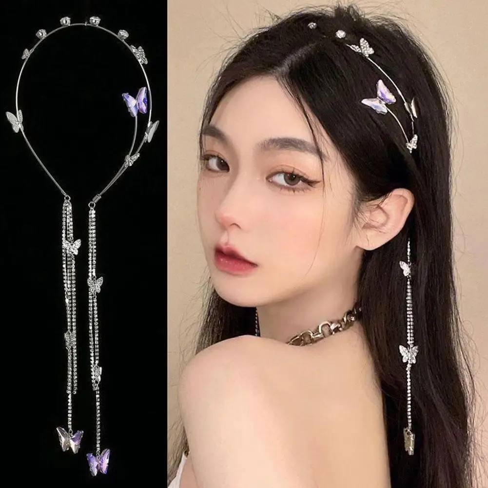 Rhinestone Hair Accessories Crystal Pearl Headband Headdress Butterfly Headband Woman Tiara Hair Hoop For Girl's Headband E1D6