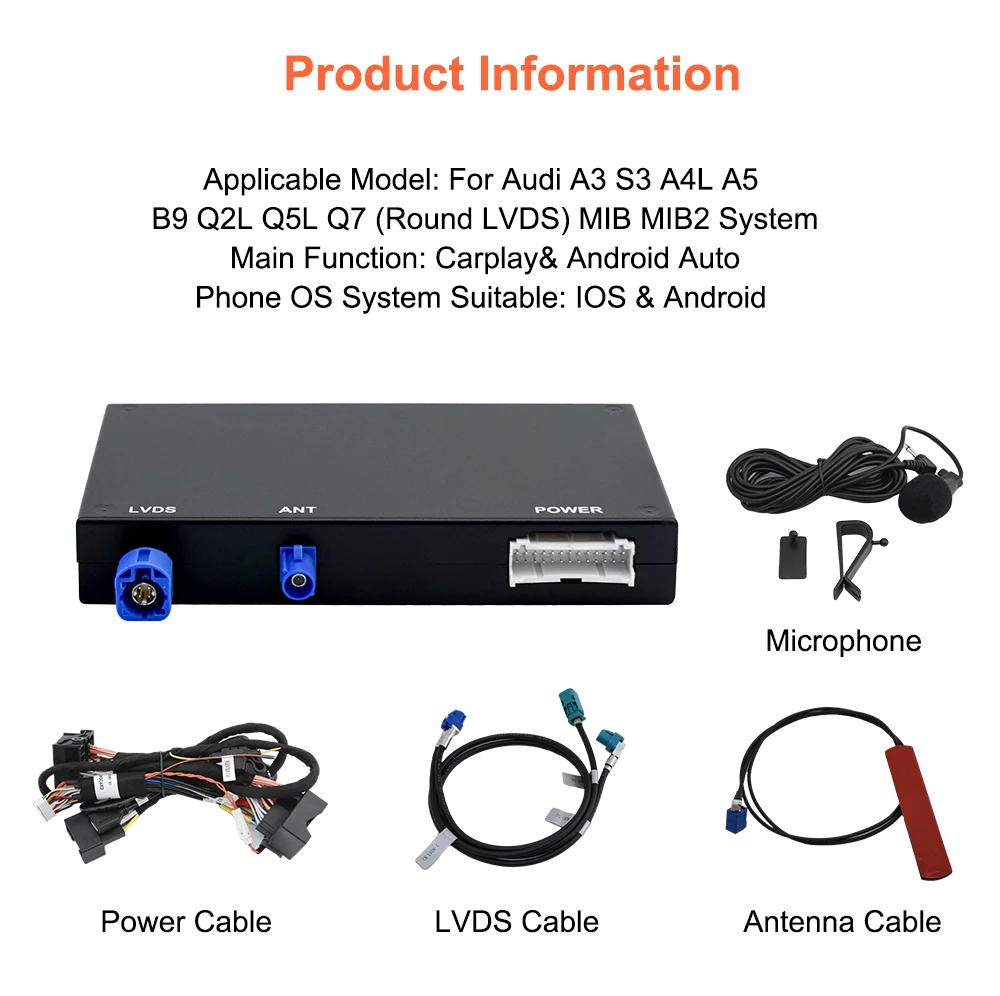 Bonroad OEM Bildschirm-Upgrade-Schnittstellen-Nachrüstsätze für Audi MIB MIB2 System A3 A4 A5 Q2 Q7 Q5L 8V Carplay Android Airplay Modul – Detail 13