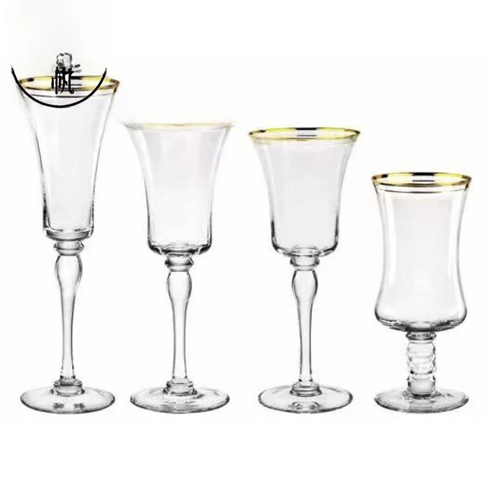 

Gold Rimmed Transparent Glass Wine Cup Creative Wedding Banquet Display Stand Red Wine Glass Bar Home High Footed Cup