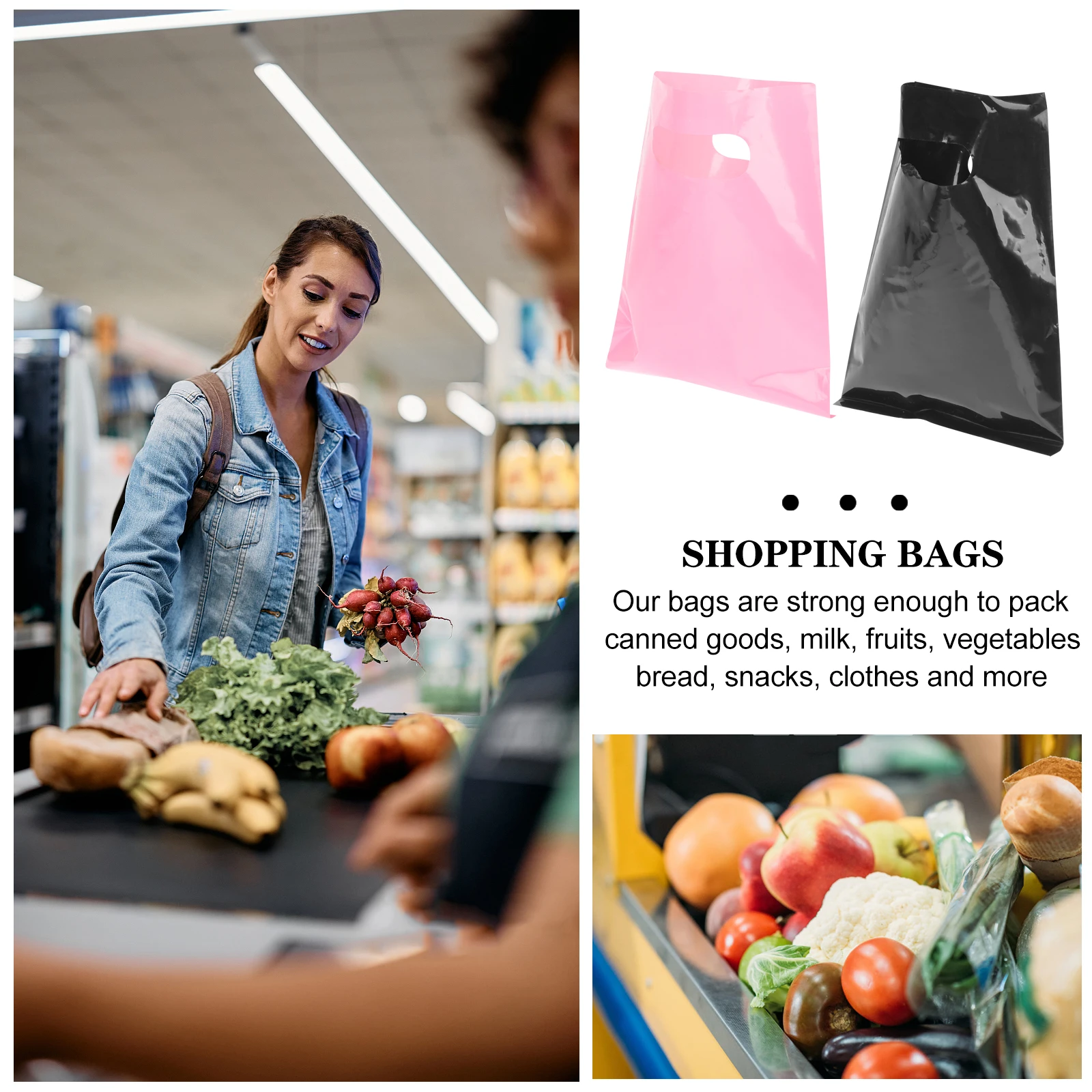 

100pcs Shopping Grocery Tote Bags For Clothes Food Store Packaging Handbags Small Business Black For Outdoor Picnic
