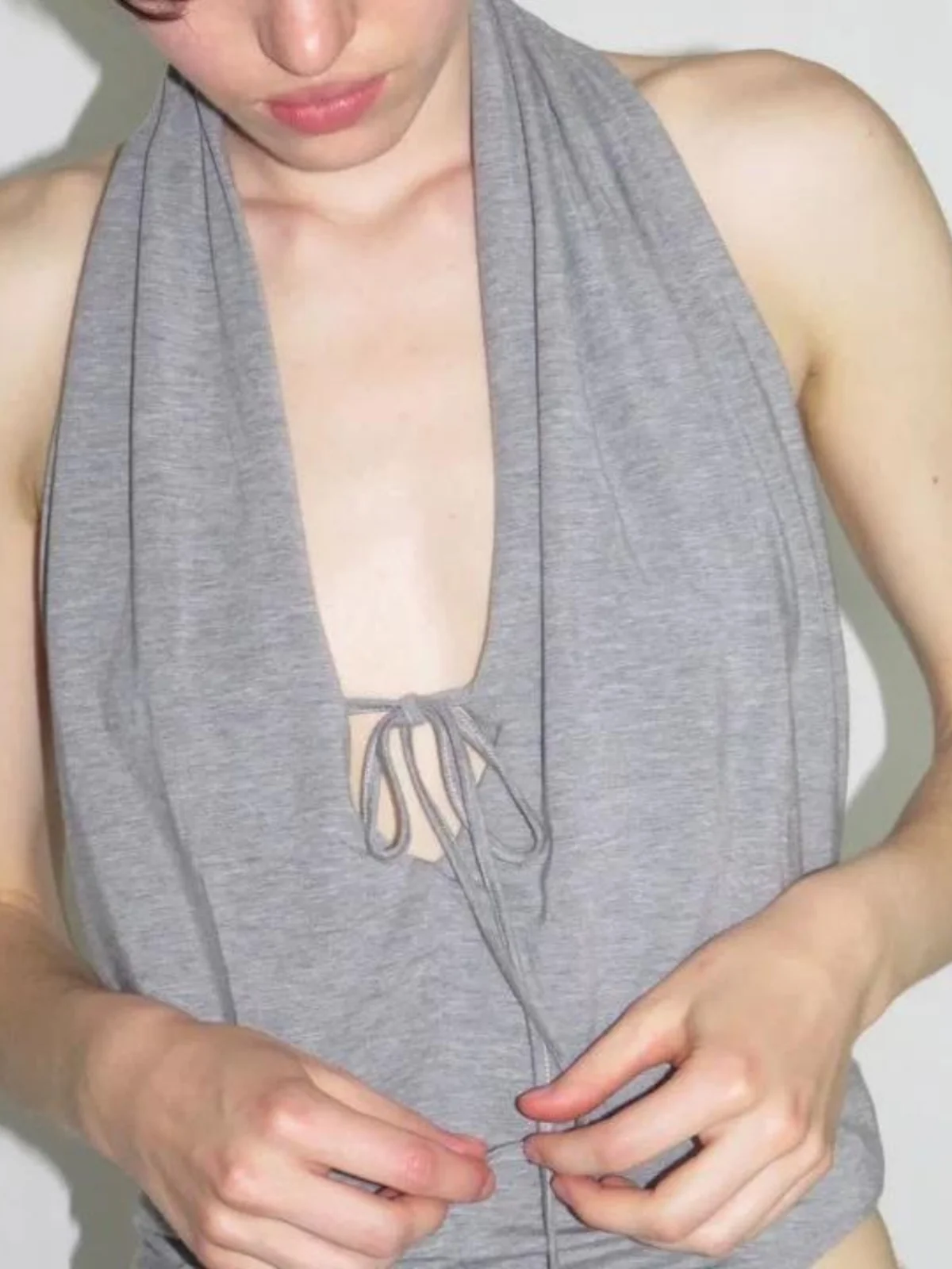 

Sexy oulder Deep Vne Tie Ba Top Women's Summer Wraparound Clothing Space Cotton Crion Comfortable Vest