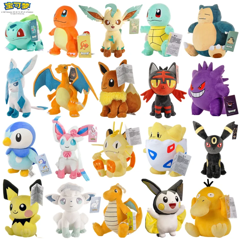 

Плюшевая кукла Pokémon Пикачу Бульбазавр Чаризард Сквиртл Eeveelution Снорлакс Генгар Аниме Pokeball Мягкая кукла Детский подарок на день рождения