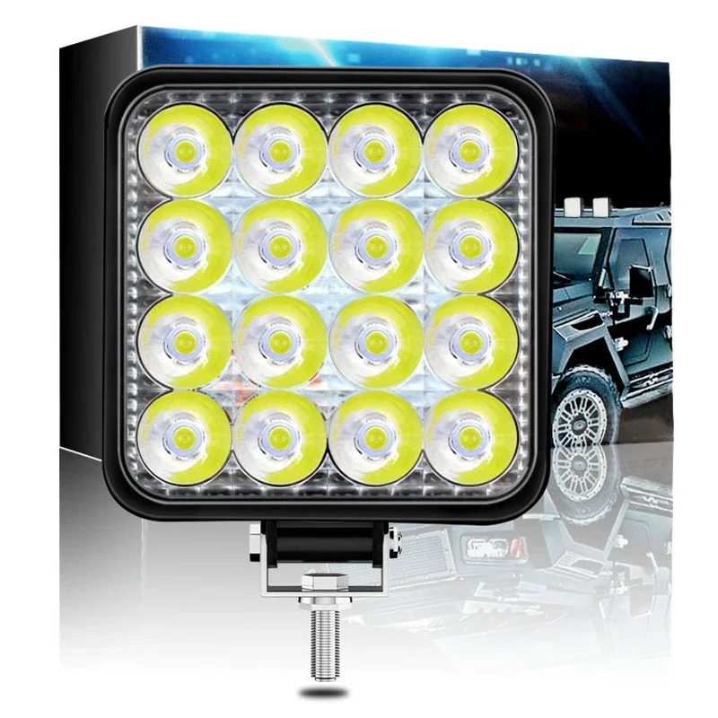 16LED 48W Work Light Car LED Spotlight Light Warning Light Square Round Auto Truck Off Road Mini Ledbar Automotive Accessories