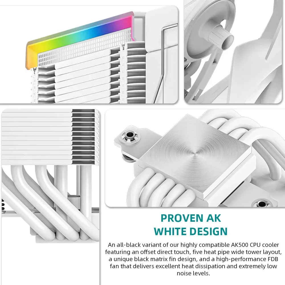 DeepCool-enfriador de CPU AK500 Digital WH blanco para AM5, 1850 RPM, PWM, pantalla en tiempo Real, Enfriador de aire de CPU con 5 tubos de calor, refrigeración de Chip