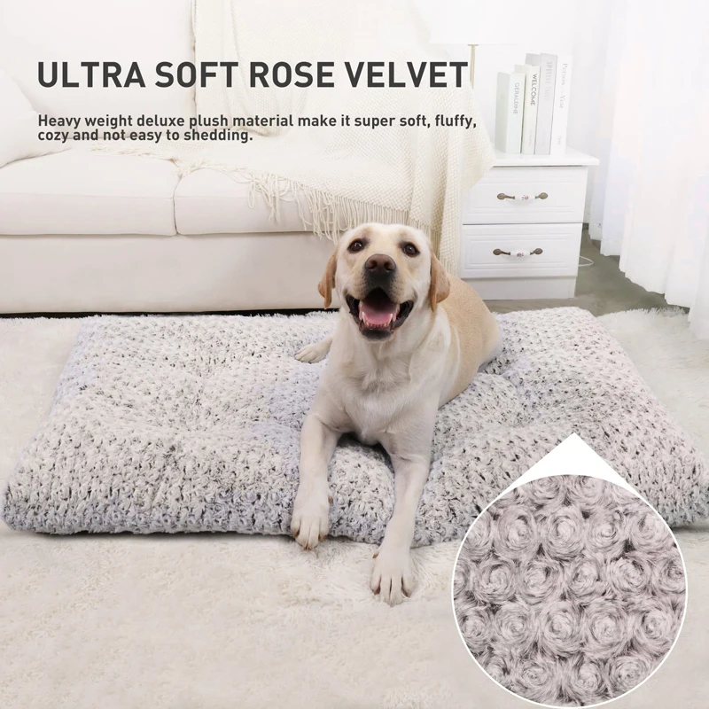 Benepaw Plush Bed For Small Medium Large Dogs Fluffy Comfy Kennel Pet Pad Soft Rose Velvet Non-Slip Pet Sleeping Mat Washable