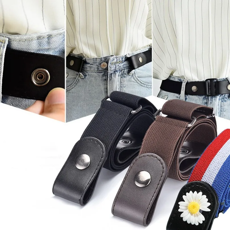 Waistband Invisible Waist Belt Men Women Hardware Jeans No Buckle Free Elastic Belt Adjustable Decorative Accessories