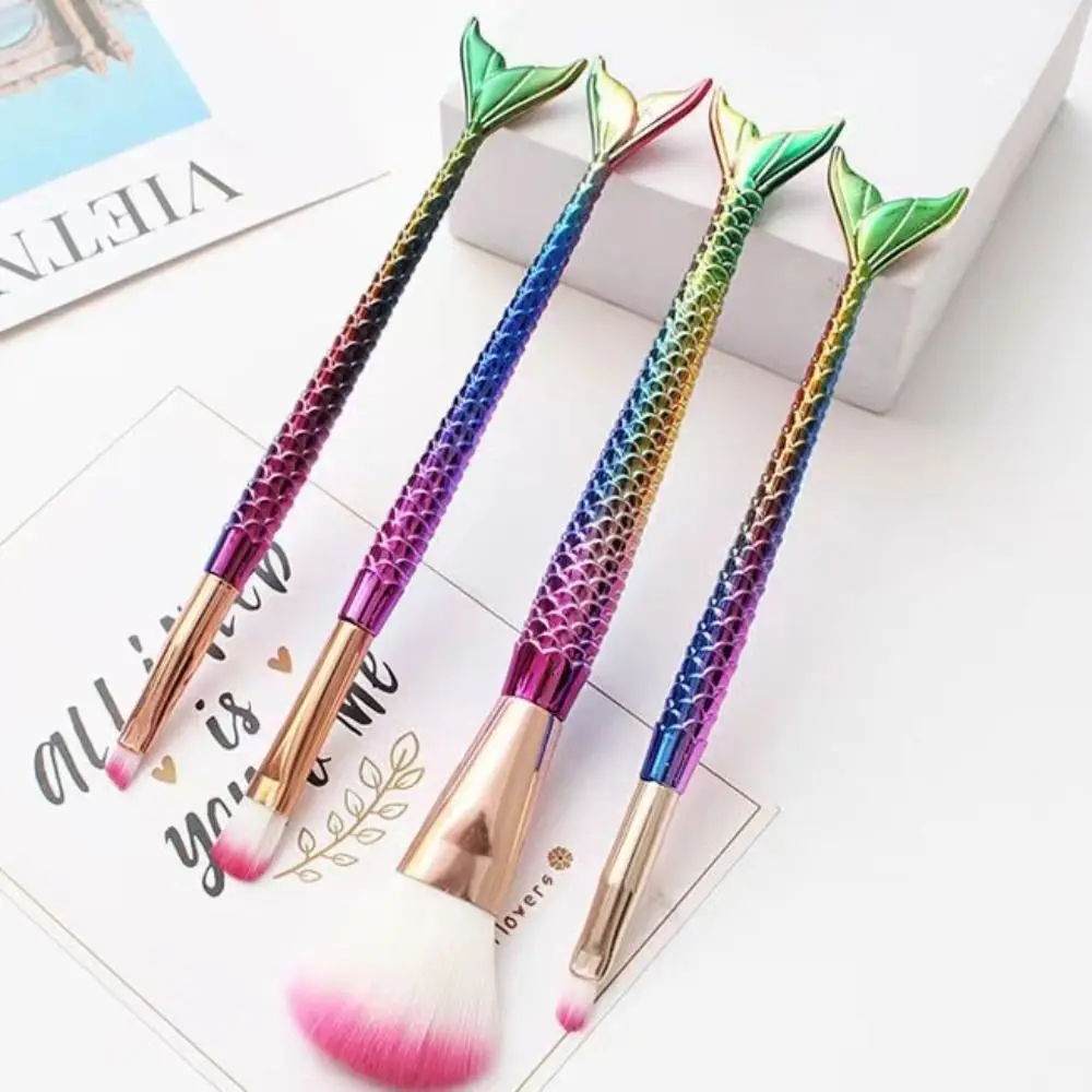 4pcs Gradient Mermaid Makeup Brushes Kit Maquiagem Maquillaje New Mermaid Foundation Eyebrow Eyeliner Cosmetic Makeup Brushes