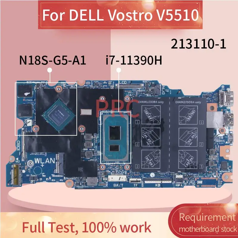 

For DELL Vostro V5510 i7-11390H Laptop Motherboard 213110-1 09W03D SRKSL N18S-G5-A1 2GB Notebook Mainboard