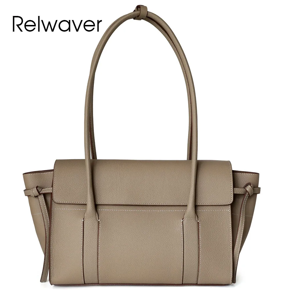 

Relwaver women tote bag genuine leather cow leather shoulder bag 2025 spring versatile commuting ladies handbag fashion trapeze