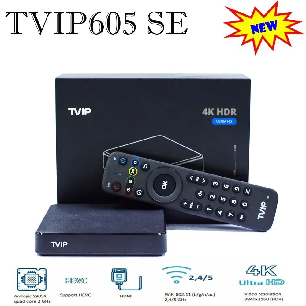 Original TVIP 605 SE Smart TV Box Linux4.4 Android Dual System Set Top Box 4K ULTRA 4k/2.4GWiFi Ultra Super Clear Stock